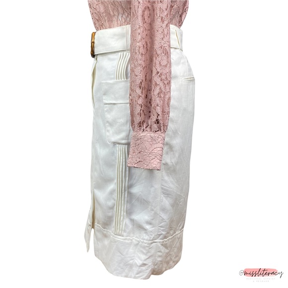 Zara Women’s White Cotton Linen Belted Pleated Midi Skirt with Pockets + Slit S - Picture 7 of 13
